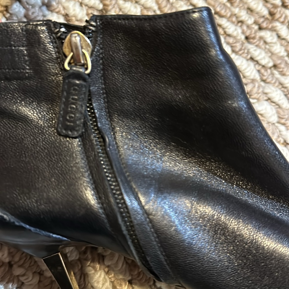 Sexy Gucci ankle boots 6.5 black leather booties heel - Picture 7 of 12